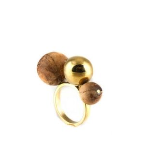 Soko Womens Teak Dilys Cocktail Ring Brass Wood Si